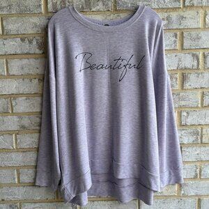 Cupio Long Sleeve Crew Neck "Beautiful" Purple Sweatshirt Women's Size 2X